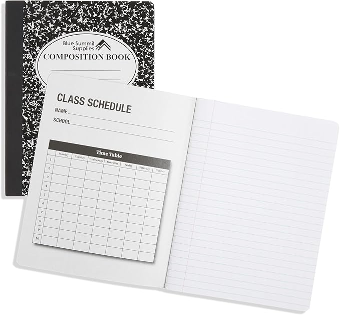 Blue Summit Composition Notebook, Wide Ruled, 100 Sheets – 1 Subject, 9.75” x 7.5”, Marble Black Notebooks, 6 Notebooks