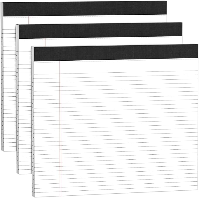 AILZFEI 3 Pack Legal Pads 11 x 9.5 College Ruled White Paper Note Pad Narrow Ruled 30 Sheets Notepads Perforated Writing Pad Clear Print Horizontal Pads of Paper