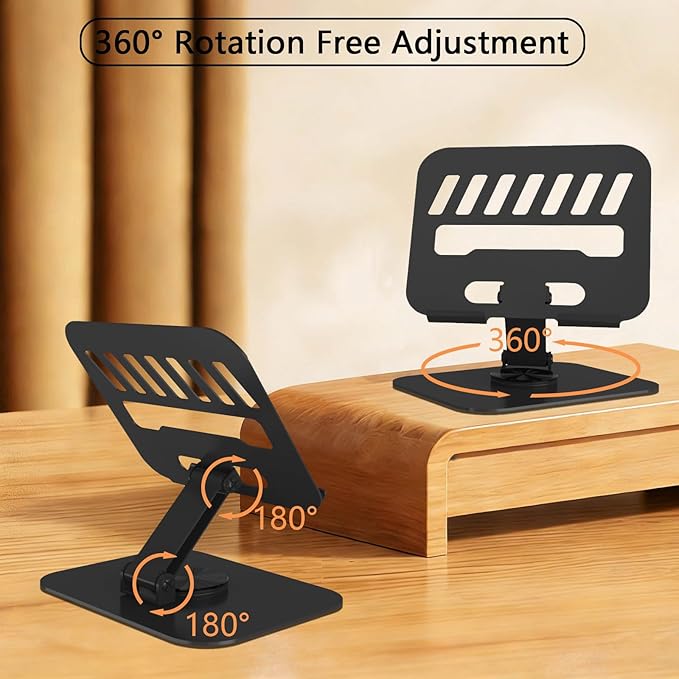 360° Rotation Tablet Stand, Ultra Stability Base Fully Folded Easy to Store and Carry Adjustable iPad Stand Compatible with 4-13" Tablet E-Reader iPad Pro/Air/Mini and More (Black)