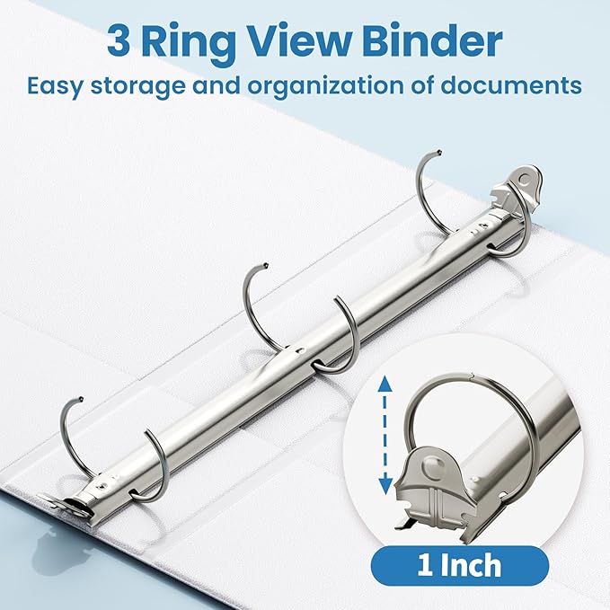SUNEE 3 Ring Binders 1 Inch 12 Pack, Clear View Binders Bulk Three Ring PVC-Free (Fit 8.5x11 Inches) for School or Office Business Supplies, White