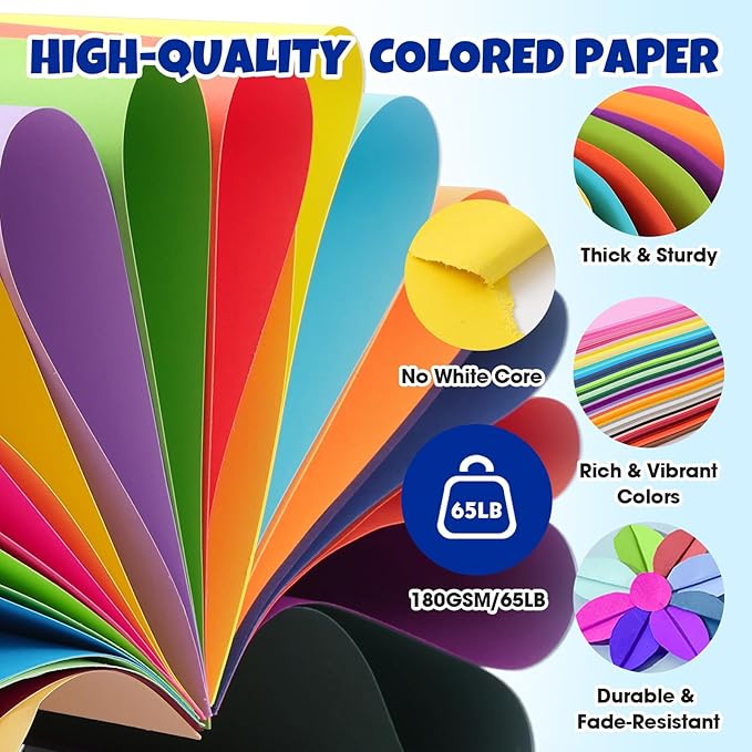 50 Sheets 8.5" X 11" Colored Cardstock, 50 Assorted Colors Construction Paper Card Stock Printer Paper for Printing, Card Making, DIY Crafts,School Supplies,Party Decorations (180GSM/65LB)
