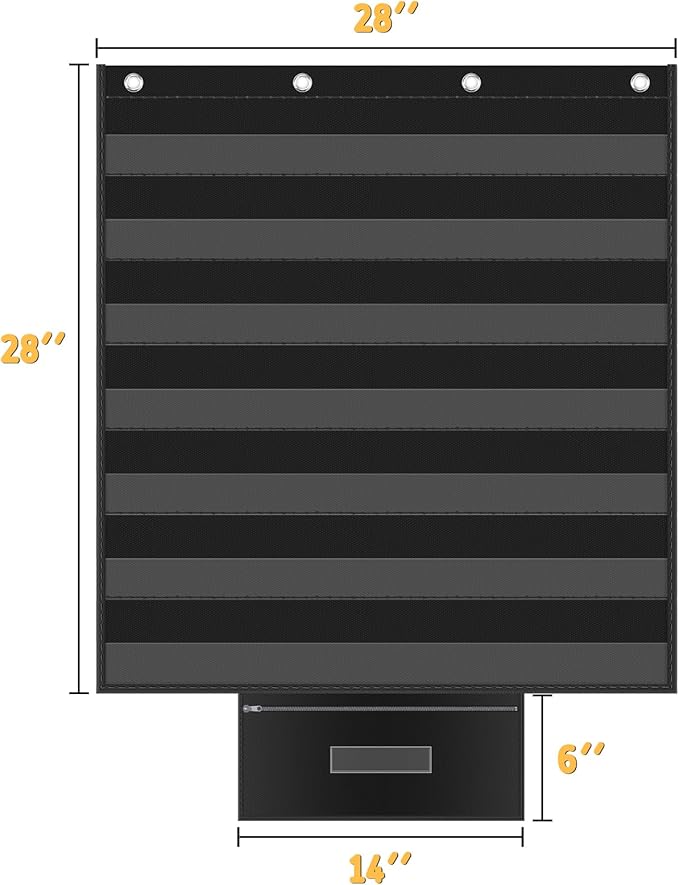 AKAYOK Standard Pocket Charts for Classroom, Interactive and Versatile Pocket Chart 28"x28" Sentence Strip Holder for Vocabulary, Practice Spelling, Display Number Patterns (Black)