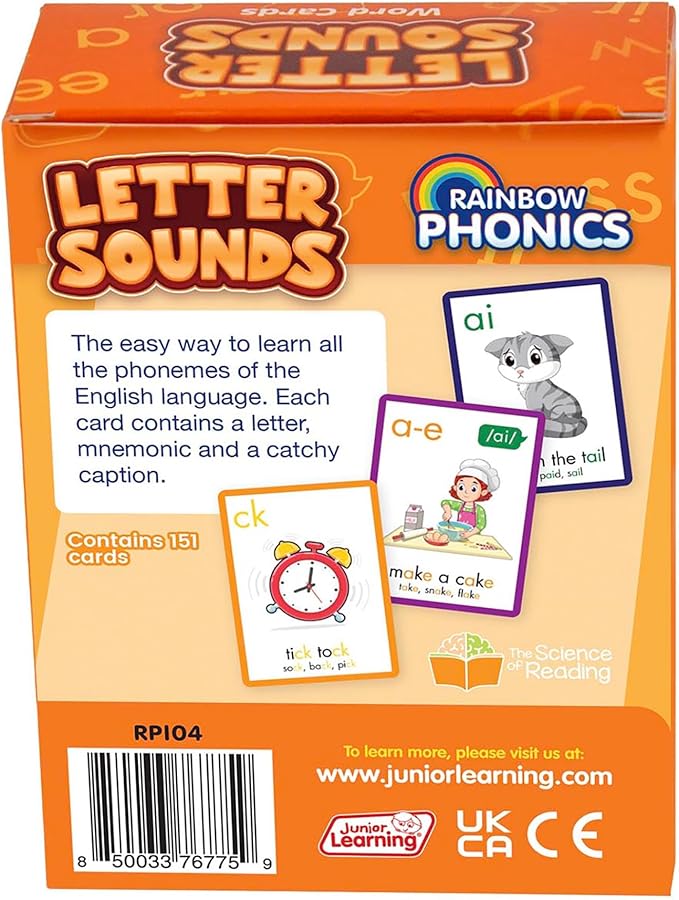 Junior Learning: Rainbow Phonics - Letter Sounds - 151 Word Cards, Flash Cards for Learning Spelling-to-Sound Patterns, Level Based Cards, Kids Ages 4+