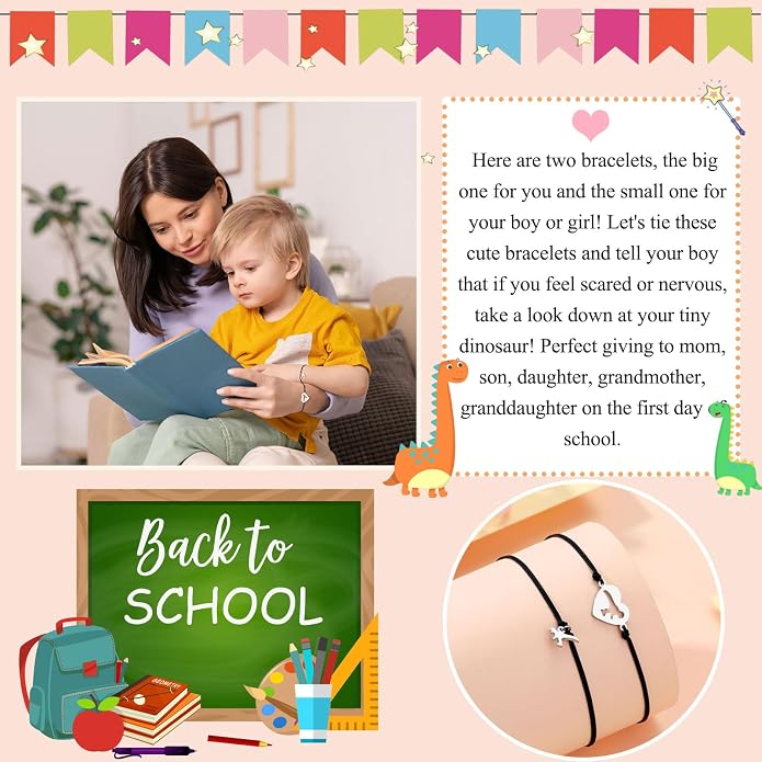 UNGENT THEM Back to School Bracelet Mother Son Dinosaur First Day of School Gifts for Boys Girls
