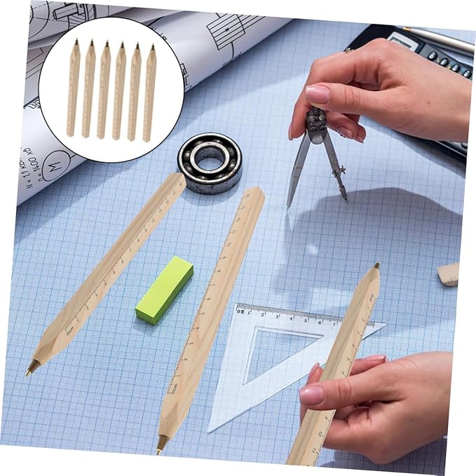 Alipis 6pcs Black Ballpoint Pens Wooden Signature Pens with Printed Ruler Eco-friendly Biodegradable for Office and School Use