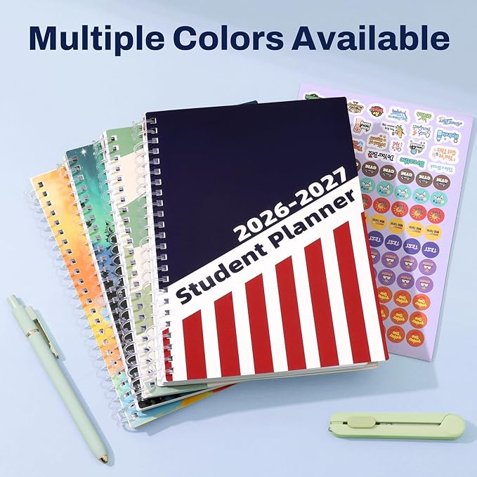 Student Planner 2026-2027, SUNEE Middle or High School Datebooks Student Planner for Academic Year Jul. 2026 - Jun. 2027, 6.5" x 8.3" Lesson Plan Book with Bookmark, Planning Stickers, Academic Color