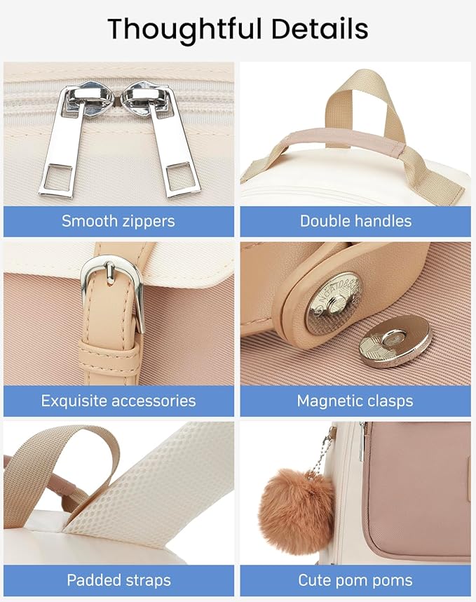 17.3in School Backpack for Teen Girls, Cute Laptop Bookbag for Women College Students Aesthetic Schoolbag Middle High School Travel Mochilas Niñas, Khaki Beige