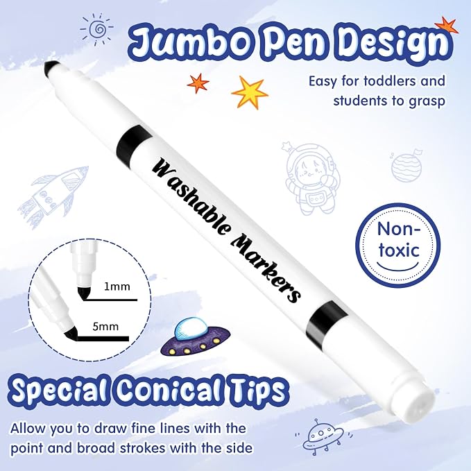 48 Pcs Line Washable Markers Bulk Black Fine Tip Markers Set Thin Coloring Marker Pens Black Tips Marker for Art Supplies, Ages 6+