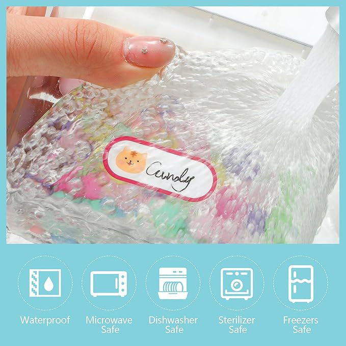 480 Pcs Baby Bottle Labels - Waterproof Name Labels, Self-Laminating for Kids Stuff - Animal & Weather Themed Daycare Essentials