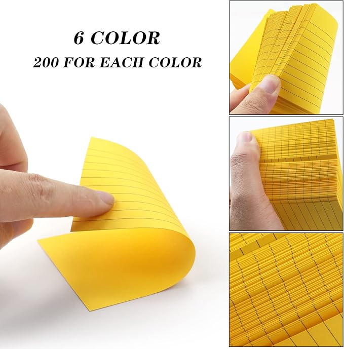 Tecmisse 1200 Pcs Ruled Index Cards, 3x5 Inches Colorful Index Cards Bulk, Heavy Colored Note Cards, Study Cards for School, Learning, Memo Scratch Pad, 6 Colors Notecards (1200)