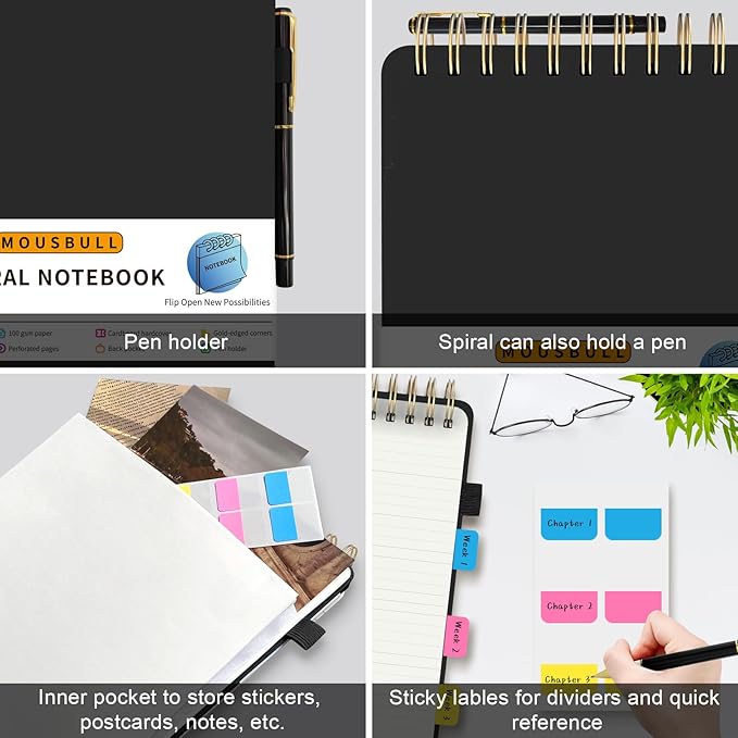 Top Spiral Notebook, A5 Hardcover Top Bound Steno Pads, 240 Pages 100gsm College Ruled Left Handed Notebook Journal for Work, School, Meeting Writing - Black, 5.9" x 8.5"