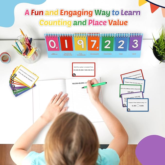 Aizweb Student Place Value Flip Chart,Math Manipulatives,Double-Sided with Whole Number & Decimals,1st 2nd 3rd Grade Classroom Must Haves,Homeschool Teacher Back to School Supplies Teaching Essentials
