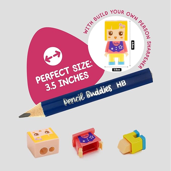 Short Jumbo Pencils for Kids, Preschoolers, Kindergarten, Toddlers & Beginners - 12 Fat #2 Pencils With Triangle Grip, 1 Sharpener & Eraser (Color DIY)