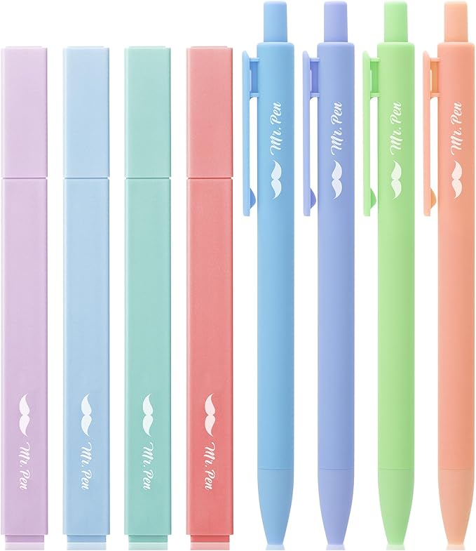 Mr. Pen- Aesthetic Highlighters and Gel Pens, 8 Pack, Assorted Colors Bible Highlighters No Bleed, Fine Point 0.7mm Gel Pens, Fast Dry and No Smear for Bible Journaling, Planner, School Supplies