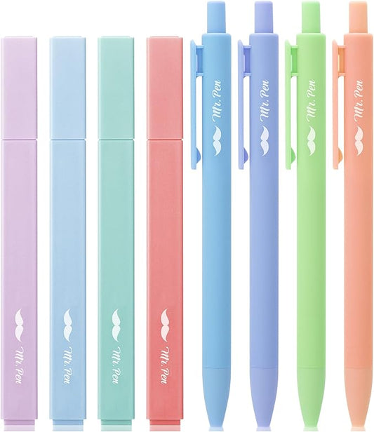 Mr. Pen- Aesthetic Highlighters and Gel Pens, 8 Pack, Assorted Colors Bible Highlighters No Bleed, Fine Point 0.7mm Gel Pens, Fast Dry and No Smear for Bible Journaling, Planner, School Supplies