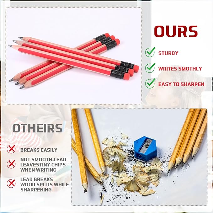 Seajan 48 Pcs 6B Jumbo Pencils, Big Fat Thick Triangular Grip 7 Inch Large Pencils Refill with Eraser for Kid Beginner Preschooler Kindergarten School Office Writing Christmas(Red)