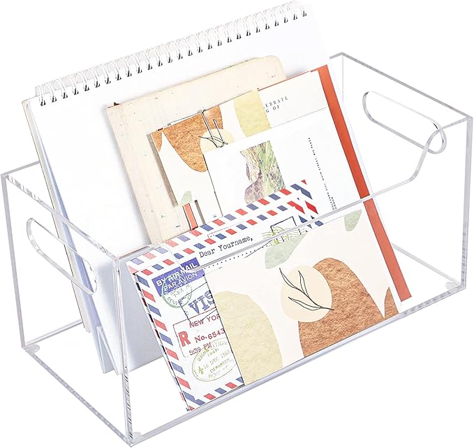 Kamehame Mail Organizer, Clear Mail Holder Countertop Acrylic Letter Holder Box Vertical Bill Envelope Sorter Basket for Desk Mail Storage Organizer Office Counter