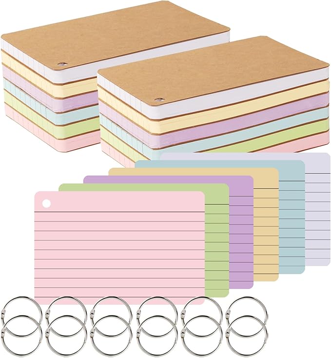 zmybcpack 12 Pack Lined Index Cards 4 x 6 Inches, 720 PCS Colored Ruled Index Flashcards Lined Flash Cards with Rings, Note Cards Punched for Study, Office and Home