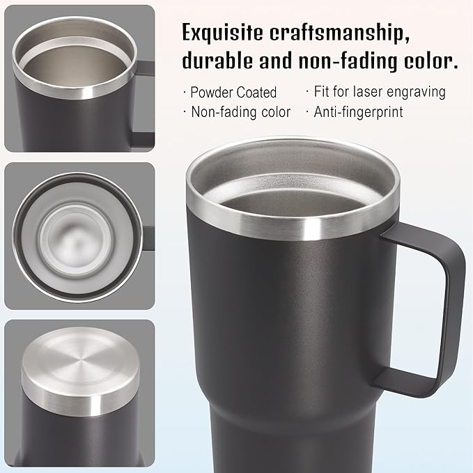 20 oz Tumbler with Handle and Lid, Stainless Steel Tumbler Insulated Travel Coffee Mug, Spill Proof Double Wall Vacuum Tumbler Cup Keep Drink Hot & Cold, Grey, 6 Pack