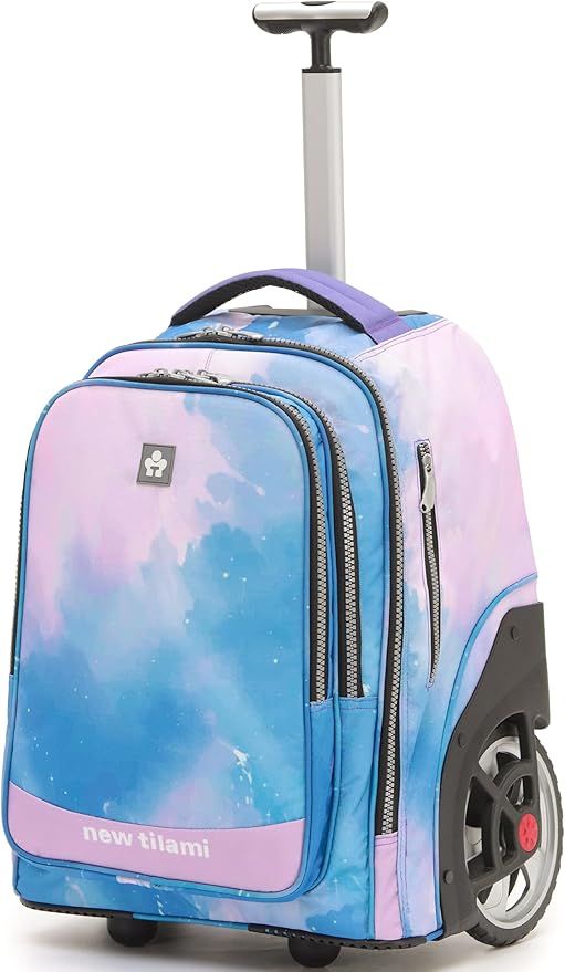 NEW TILAMI 20" Rolling Backpack for Teens Adults, Climbing Stairs Waterproof Backpack with Wheels for School Business Trave Camping with Laptop Compartment, Fit 17 Inch Laptop, Pink Sunset