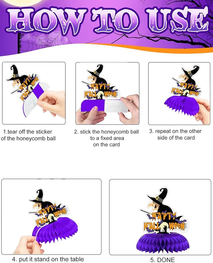 Halloween Table Decorations - 9Pcs Halloween Centerpieces for Tables Black Orange Honeycomb Centerpieces Pumpkin Ghost Witch Cat Table Topper for Spooky Birthday Party Supplies