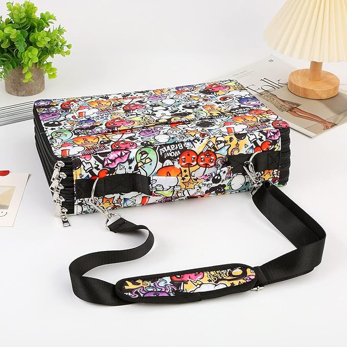 Portable Colored 480 Individual Slots Pencil case Organizer with Printing Pattern for Watercolor Pens or Markers, Pencil Case Organizer for Artist