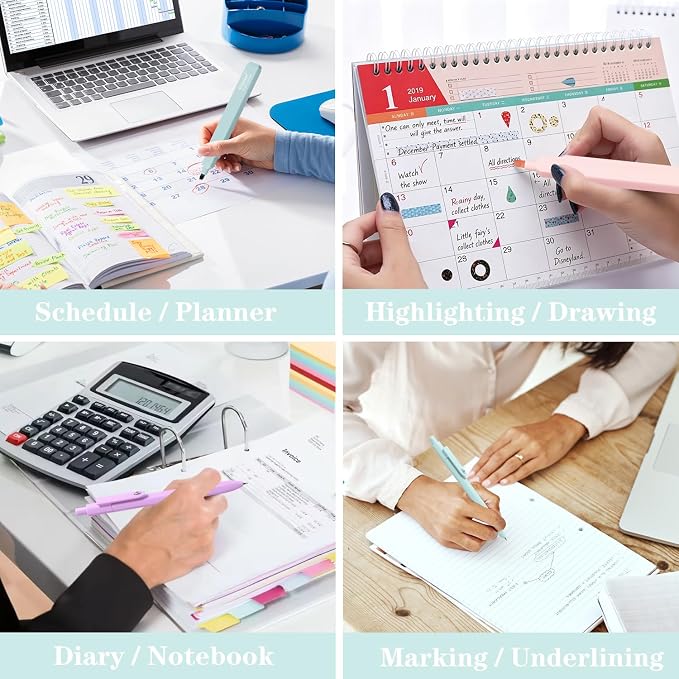 Vitoler Bible Highlighters and Pens, 6 Black Pens & 6 Highlighters | for Study, Journaling and Office Best Gifts for Teacher Nurse Mothers Day