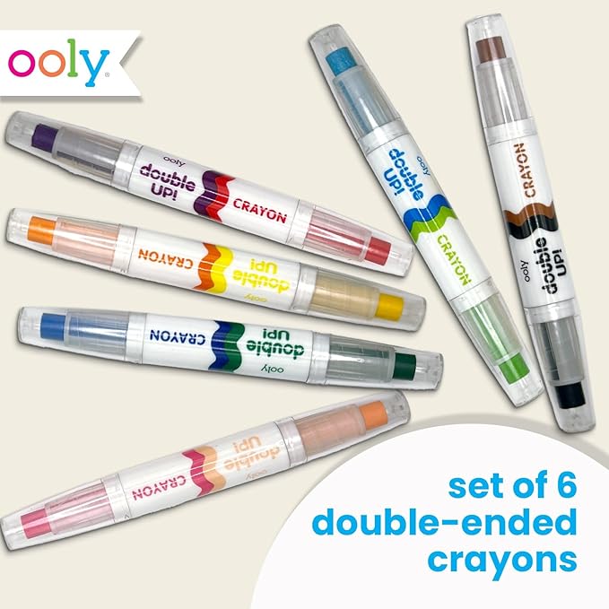 Ooly Double Up Double-Ended Crayons - Set of 6 Twist Up Crayons, 12 Colors, Non-Toxic and Water Soluble, Ages 3+