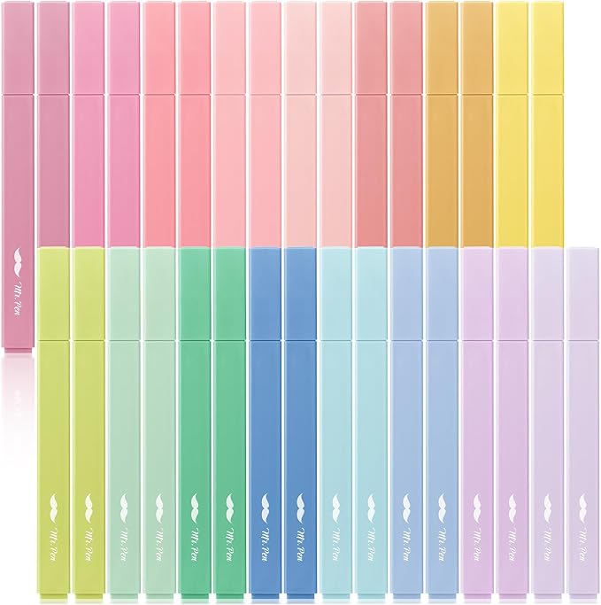 Mr. Pen- Aesthetic Highlighters No Bleed Bulk, 32 Pack, Pastel Color, Chisel Tip, Cute Highlighters Assorted Colors for Journaling, Highlighting, Underlining, Fast Dry, Back to School Supplies