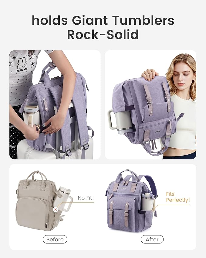 LOVEVOOK Laptop Backpack for Women with Giant Tumbler Holder Pocket,17.3 inch Waterproof Travel Backpack Purse Computer Laptop Bag