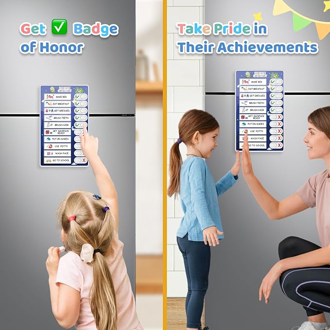 Upgraded 2 in 1 Bedtime/Morning Routine Chart - Magnetic Chore Chart for Toddlers, Cute Visual Schedule Board for Home, Kids Checklist to Do List ADHD Tools