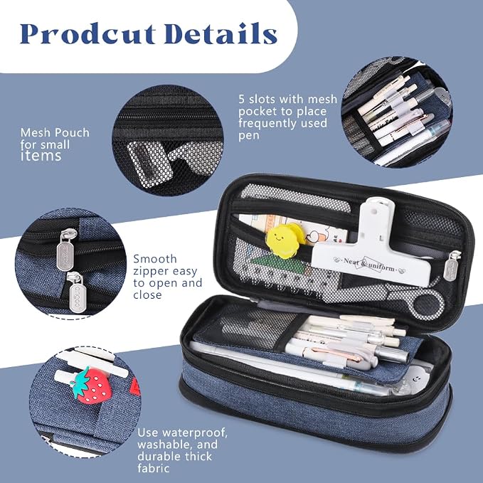 iSuperb Foldable Pencil Case Zipper Big Capacity Aesthetic Canvas Pencil Pouch Compartments Stationery Organizers Pen Bag for Kids Girls Boys Teen Child Student School Supplies Makeup Bags