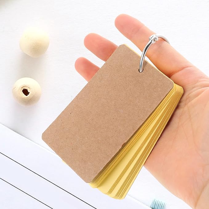 NUOBESTY Blank Card Set 350Pcs 2.75X1.57 Inch Loose-Leaf Note Pads with 7 Rings Hand Painting Cards for Study Flashcards Diy Memo Book Travel Office