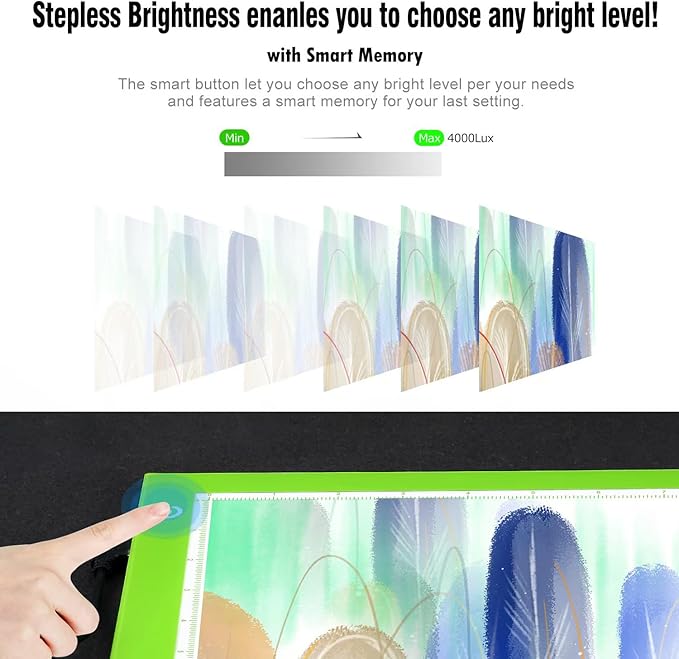 Green A4 Dimmable LED Artcraft Light Box Tracer Slim Light Pad Portable Tablet, USB Power Cable Copy Drawing Board Tracing Table for Artists Designing, Animation, Sketching, Stenciling X-ray Viewing