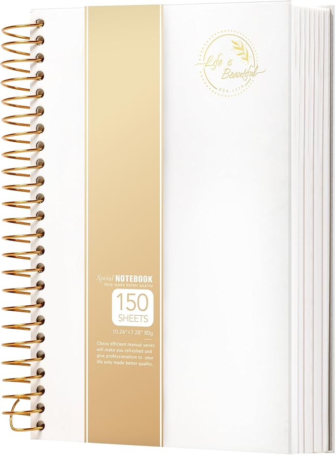 Yoment Small Spiral Notebook,300 Pages Hardcover Spiral Notebooks,5.5”x 7.5”College Ruled Notebook,A5 Spiral Bound Journal,Hard Cover Notebooks for Work Writing School,A5 White