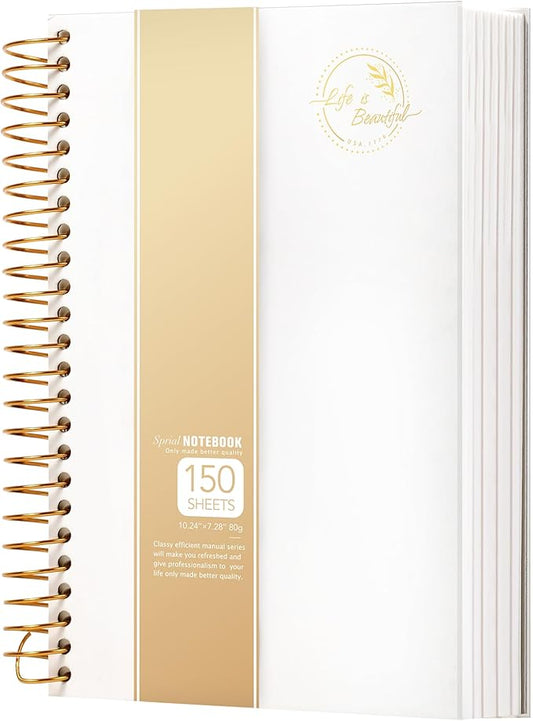Yoment Small Spiral Notebook,300 Pages Hardcover Spiral Notebooks,5.5”x 7.5”College Ruled Notebook,A5 Spiral Bound Journal,Hard Cover Notebooks for Work Writing School,A5 White