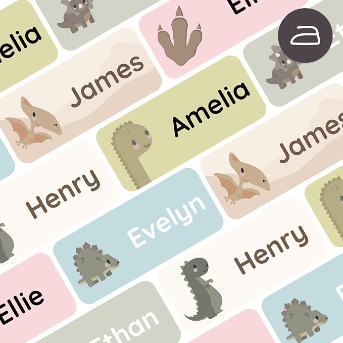 Iron-On Name Labels & Clothing Labels for Nursing Home (120) – Iron On Name Tags & Name Labels for Clothing & Clothes, School & Daycare – Waterproof - Dinosaurs