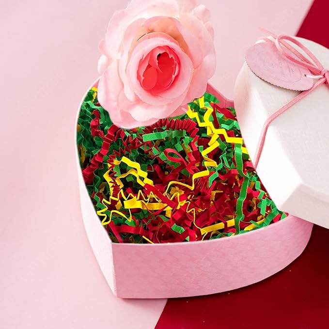 Tisspoms 1LB Red Green Gold Crinkle Cut Paper Shred Filler, Paper Shreds for Basket Fillers, Birthday, Gift Wrapping, Anniversary, Christmas, New Years Gift Decor Party Filler