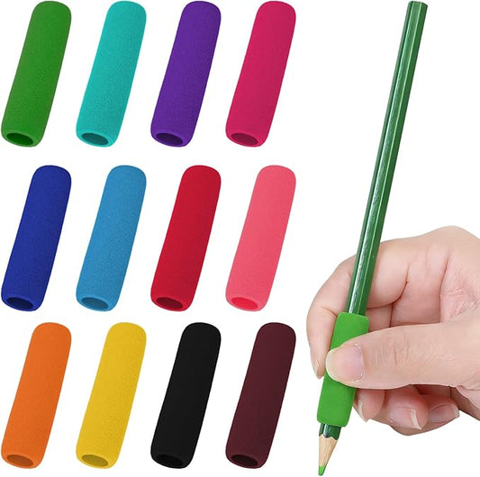 24 Pack Soft Foam Pencil Grips, 1.6" Long Ergonomic Pen Grips, 12 Assorted Colors, Cushioned Writing Aid for Kids & Adults, Comfortable Pencil Holder to Relieve Hand Fatigue, School & Office Supplies