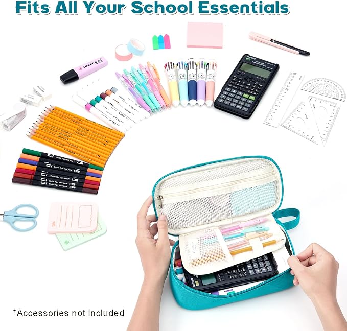 Pencil Case Pouch, Large Capacity Pen Bag Organizer, Cute Aesthetic Pencil Box for Girls Boys Kids, Back to School Supplies, Teacher Supplies Classroom Essentials, Teal