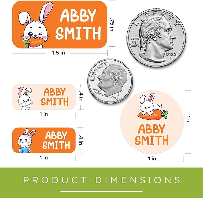 Personalized Daycare Name Labels for Kids, (130 Pack) Waterproof Custom Name Stickers for Clothing Tags, Lunch Boxes and School Supplies, Made in USA by MSC -Rabbit