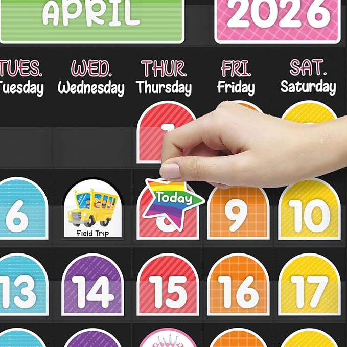 Mewise Monthly Calendar Pocket Chart with 92 Activity Cards for Kids,Simplified Calendar Pocket Chart for Kids Easy Learning,Classroom/Teacher Must Have Supplies/School Decor (Black English)