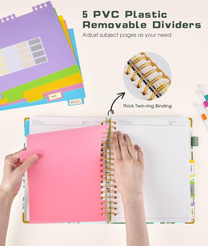 Spiral Notebooks 8.5"x11" for Work with Removable Dividers Tabs,300 Pages 5 Subject Notebook College Ruled,100GMS Notebook journal for School Note taking,Lined Journal for Women,A4 Colorful Botanicals