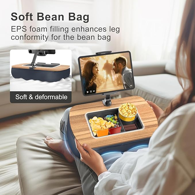 ERGONOV Tablet Pillow Stand for Lap Use,Adjustable iPad Holder with Snack Bowl,360° Rotating Clip for 4.7-13" Kindle,Phone,Tablet.Ideal for Hands-Free Reading and Relaxation on Bed,Couch,Recliner,Gray