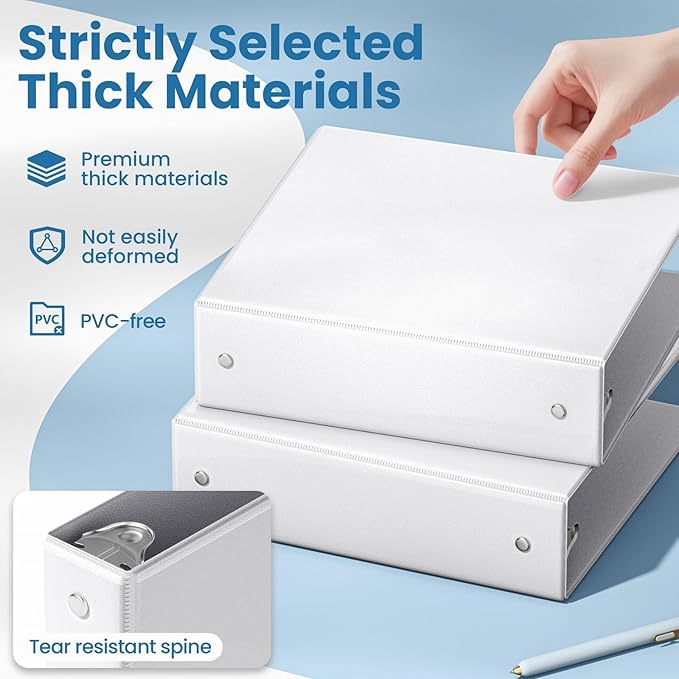 SUNEE 3 Ring Binder 2 Inch 2 Pack, Clear View Three Ring PVC-Free (Fit 8.5x11 Inches) for School or Office Supplies, White