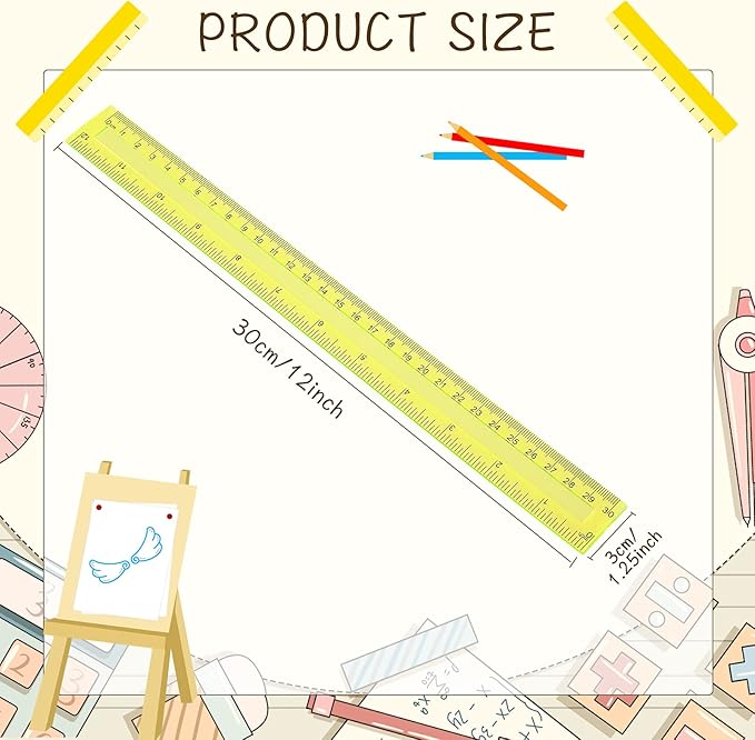 Tenare 20 Pieces Clear Plastic Rulers 12 Inch Bulk Straight Rulers with Inches and Centimeters Transparent Shatterproof for Kids Math Supplies Students School Office Measuring Tools(Multicolor)