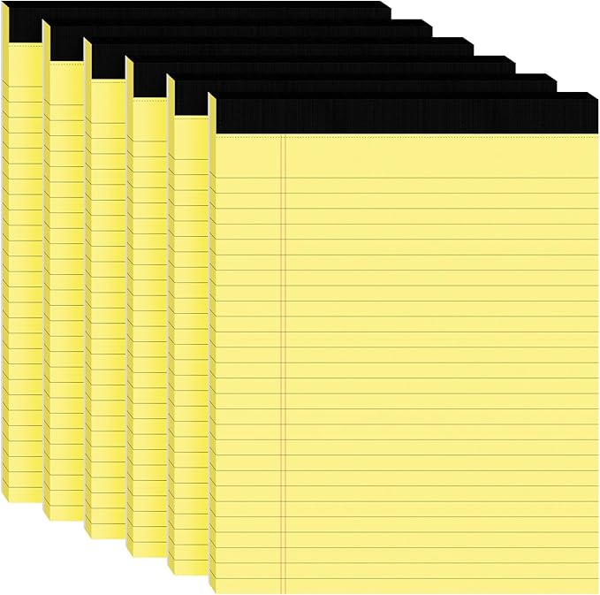 6pcs Legal Pads 8.5 x 11,Notepads 8.5 x 11 Inch, 30 Sheets/Pack, Yellow Note Pads Clear Print Writing Pads of Paper, Perforate Wide Ruled Lined with Sturdy Back for Office, Business & School Supplies