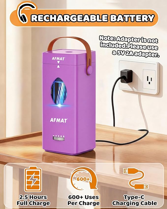 AFMAT Electric Pencil Sharpener, Fully Automatic Pencil Sharpener for 6-12mm No.2/Jumbo Pencils, Auto in & Out, 5 Sharpness Modes, Rechargeable Heavy Duty Sharpeners for Classroom/Home/Office PSC7