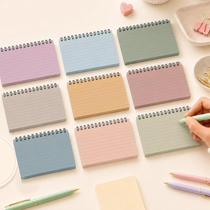 12 Packs Large Index Cards with Ring set 4x6 Colored College Ruled Notecards with Waterproof Covers Spiral Flashcards Spiral Index Card Set for Studying School Office Home Supplies(Vintage)