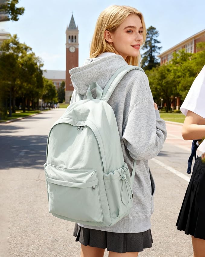BJLFS Small Light Green School Backpack for Girls Women Waterproof High School Book Bag Cute Backpack for Men Teens Boys, Lightweight Simple Middle School Back Pack Daypack Gift